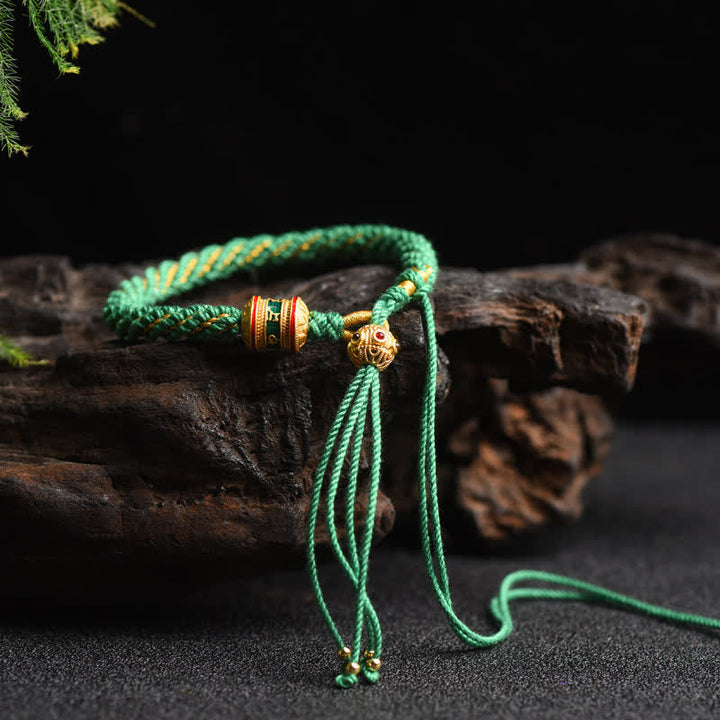 BWOOOH Tibetan Handmade Luck Prayer Wheel Bead Charm Weave Colorful String Bracelet