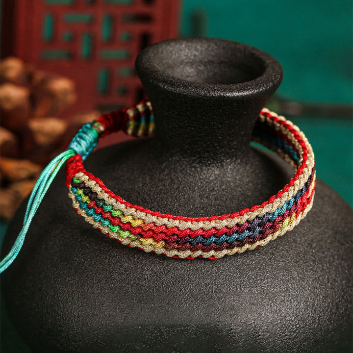 BWOOOH Tibet Handmade Rainbow Multicolored Protection Braided String Bracelet