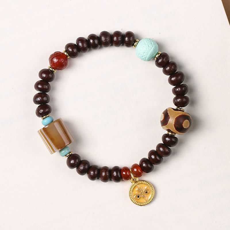 BWOOOH Natural Tibet Purple Bodhi Seed Dzi Bead God of Wealth Wisdom Bracelet