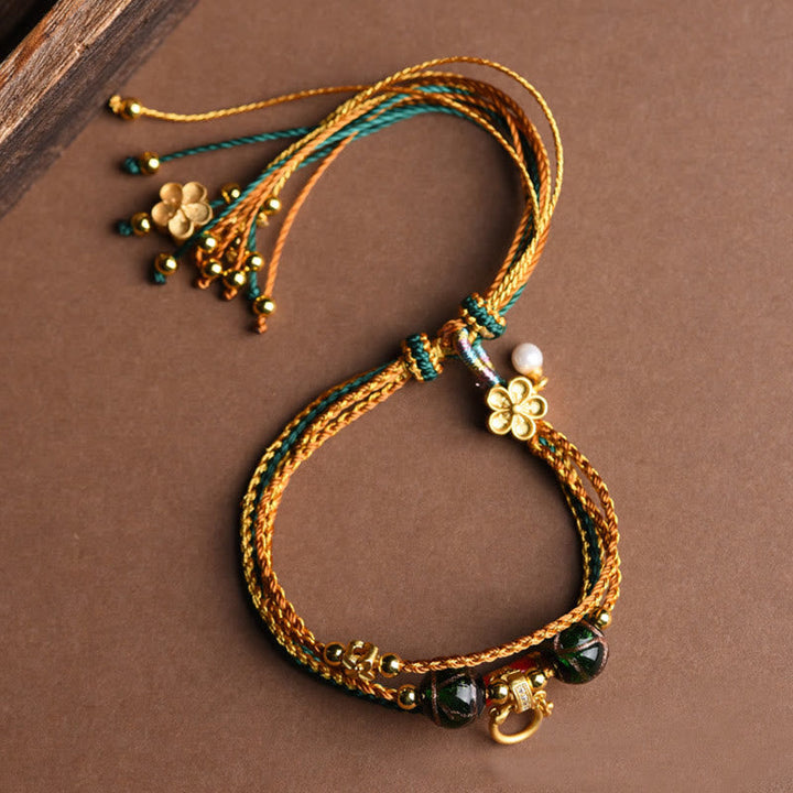 BWOOOH Tibetan Handmade Rope Liuli Glass Bead Braided Multilayered Healing Bracelet