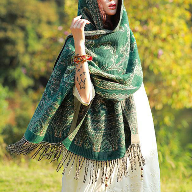 BWOOOH Vintage Tibetan Leaves Pattern Design Shawl Cozy T