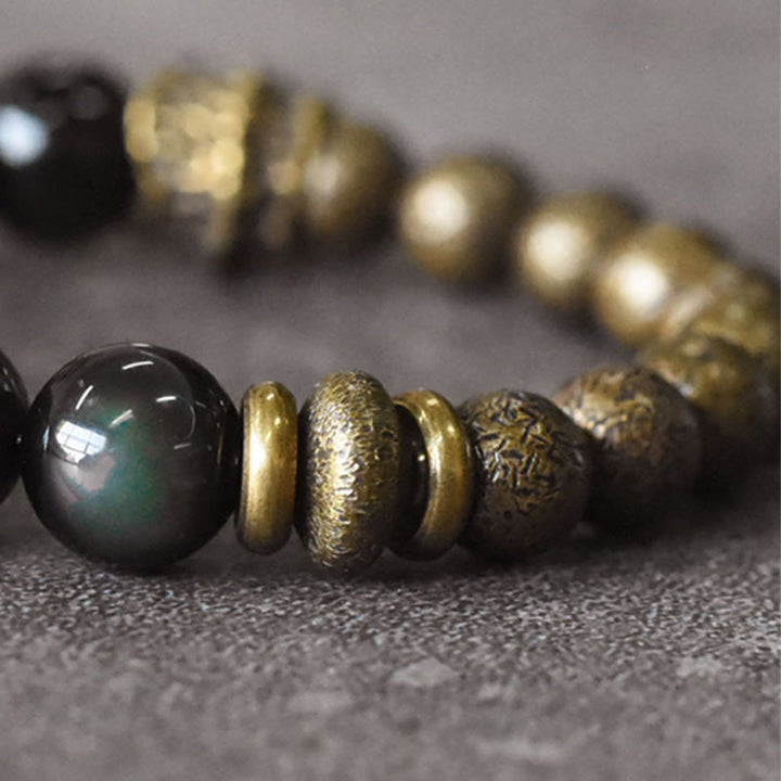 BWOOOH Rainbow Obsidian Copper Bead Positive Transformation Bracelet