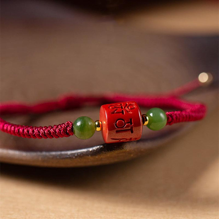 BWOOOH Tibetan Cinnabar Om Mani Padme Hum Engraved Blessing Braided Rope Bracelet