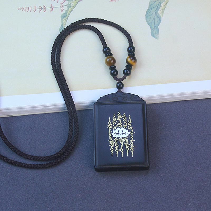 BWOOOH 999 Sterling Silver Ebony Wood Lotus Inlaid Calm Necklace Pendant