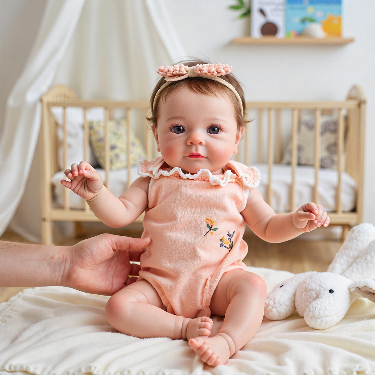 18" Real Lifelike Cute Eyes Opened Reborn Newborn Doll Named Fenka with Brown Hair