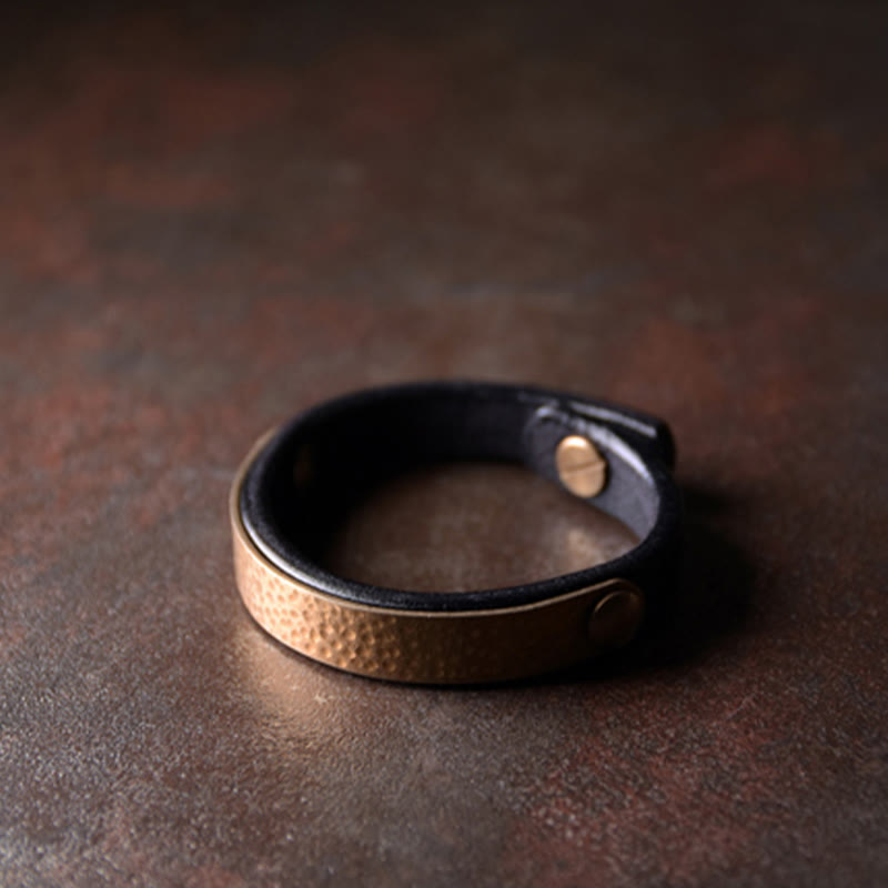 BWOOOH Vintage Handmade Texture Copper Brass Leather Wealth Bracelet Bangle