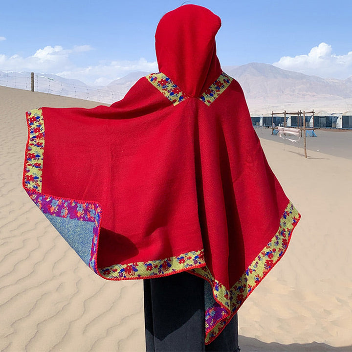 BWOOOH Tibetan Shawl Border Small Floral Flower Hooded Cl