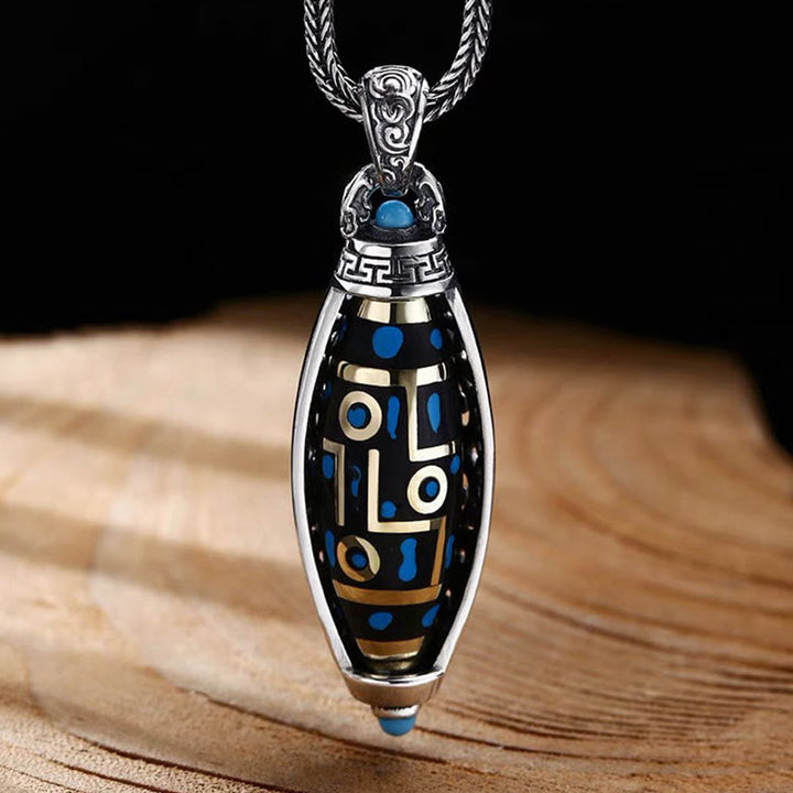 BWOOOH Peace &amp; Purity Tibetan Om Mani Padme Hum Nine-Eye Dzi Bead Pattern Rotatable Necklace Pendant