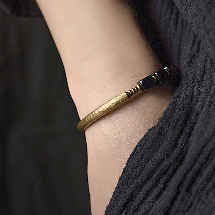 BWOOOH Black Obsidian Crystal Copper Strength Couple Bracelet