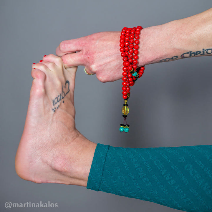 BWOOOH Tibetan Mala Red Turquoise Lucky Necklace Bracelet