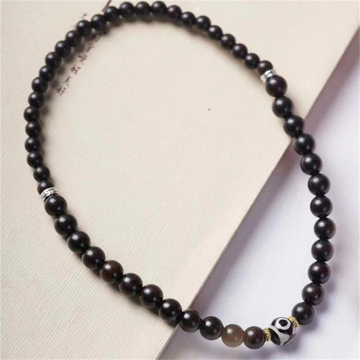 BWOOOH Tibet Ebony Wood Dzi Bead Balance Double Wrap Bracelet