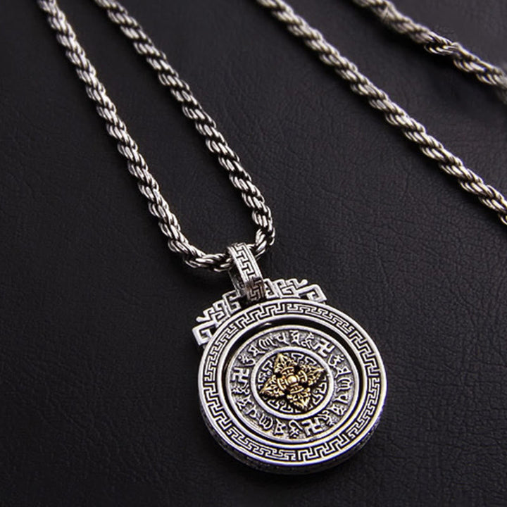 BWOOOH Tibetan Om Mani Padme Hum Double Dorje Vajra Rotatable Purity Peace Necklace Pendant