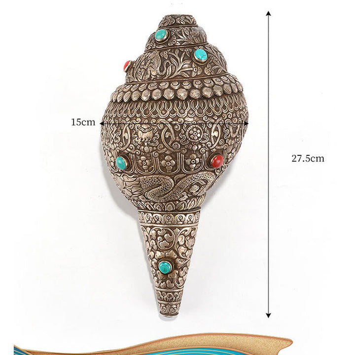 Buddha Stones Tibetan Handmade Natural Shankha Engraved Eight Auspicious Symbols Conch Shell Lucky Home Decoration