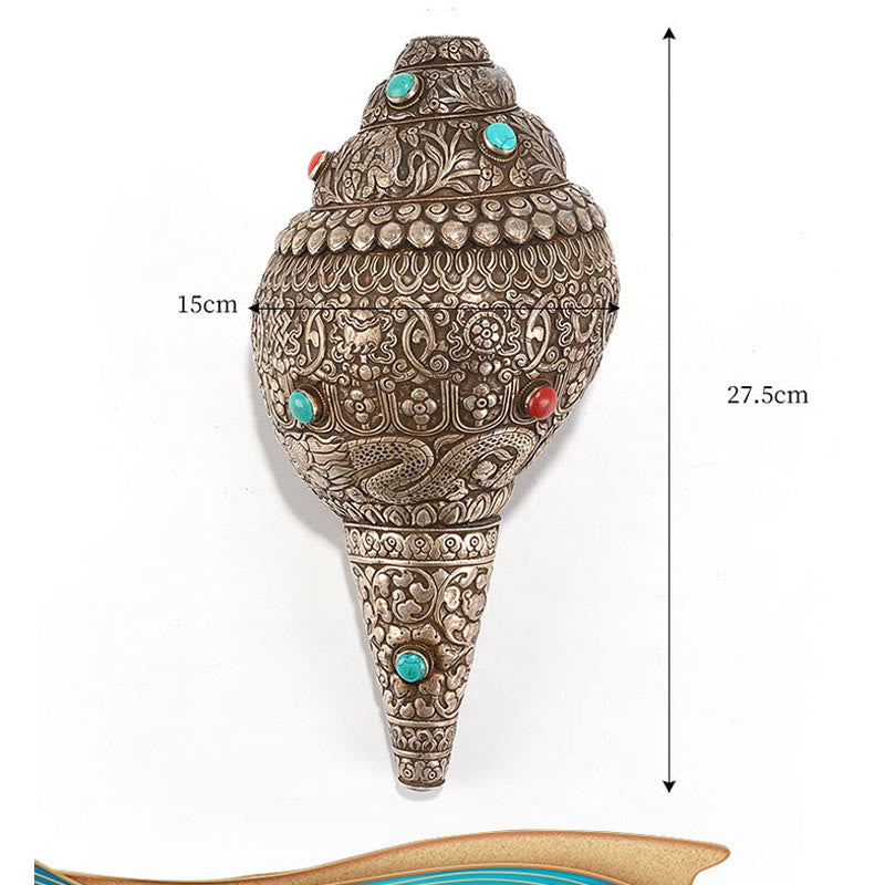 Buddha Stones Tibetan Handmade Natural Shankha Engraved Eight Auspicious Symbols Conch Shell Lucky Home Decoration