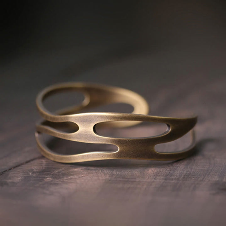 BWOOOH Vintage Curved Copper Brass Wealth Adjustable Cuff Bracelet Bangle | spiritual healing bracelet