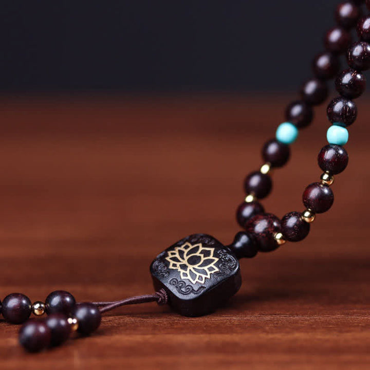 BWOOOH 108 Mala Beads Tibetan Small Leaf Red Sandalwood Lotus Balance Bracelet