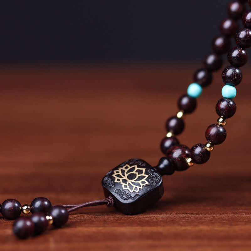 BWOOOH 108 Mala Beads Tibetan Small Leaf Red Sandalwood Lotus Balance Bracelet