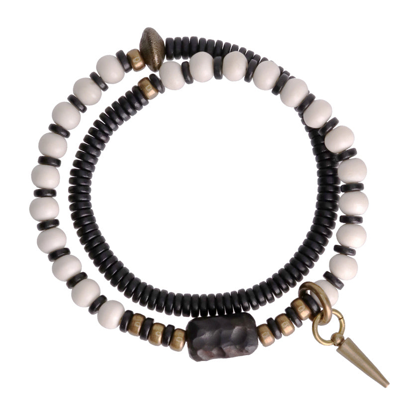 BWOOOH Bone Beads Ebony Wood Copper Strength Couple Bracelet