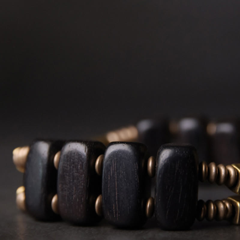 BWOOOH Tibetan Ebony Wood Brass Copper Balance Double Layer Bracelet