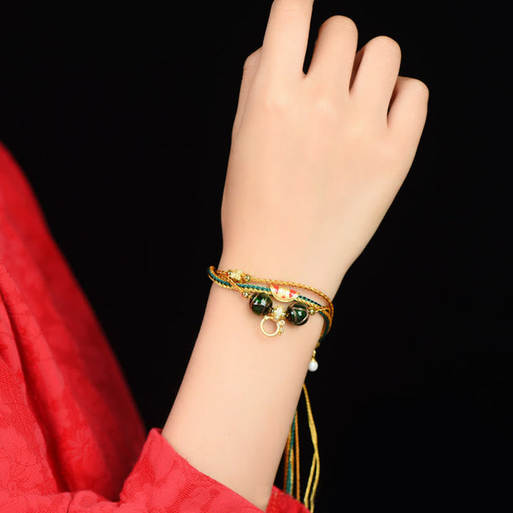 BWOOOH Tibetan Handmade Rope Liuli Glass Bead Braided Multilayered Healing Bracelet