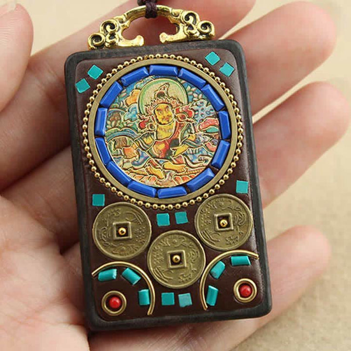 BWOOOH Tibet God of Wealth Thangka Ebony Peace Necklace Pendant