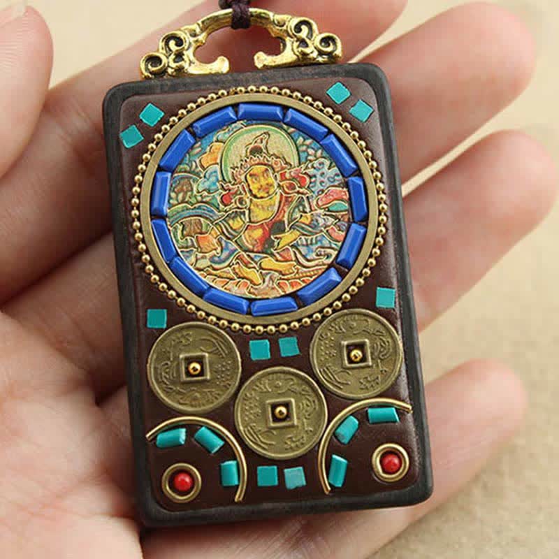 BWOOOH Tibet God of Wealth Thangka Ebony Peace Necklace Pendant