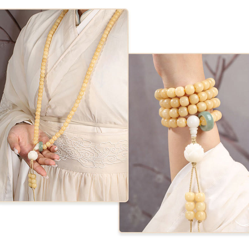 BWOOOH Natural Bodhi Seed Lotus Dzi Bead Peace Harmony Charm Bracelet