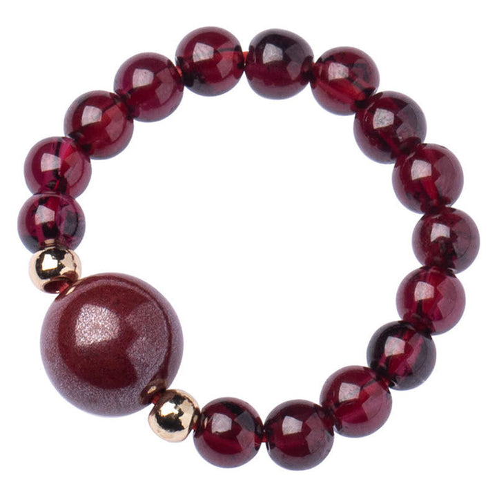 BWOOOH Garnet Cinnabar Lucky Bead PiXiu Om Mani Padme Hum Rose Protection Ring