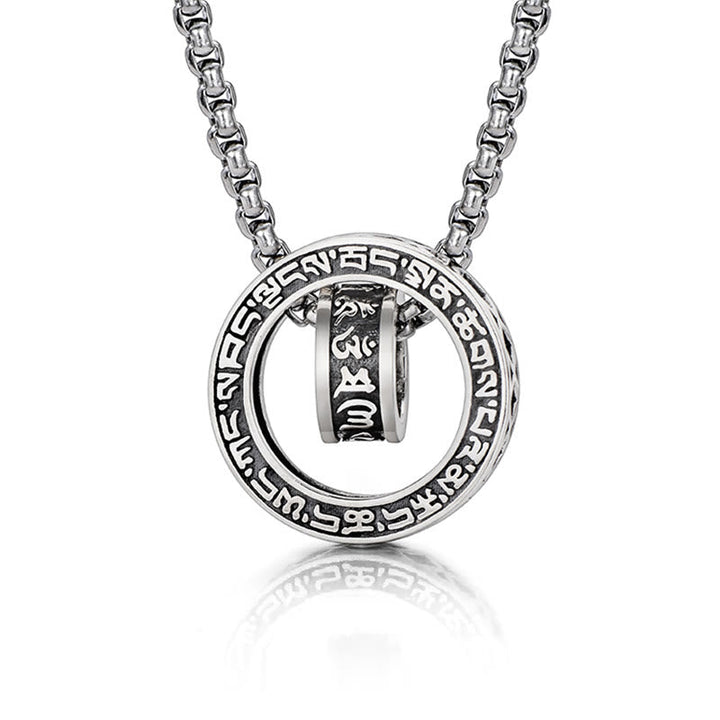 BWOOOH Tibetan Om Mani Padme Hum six-syllable mantra carved pendant necklace for peace, purity and compassion