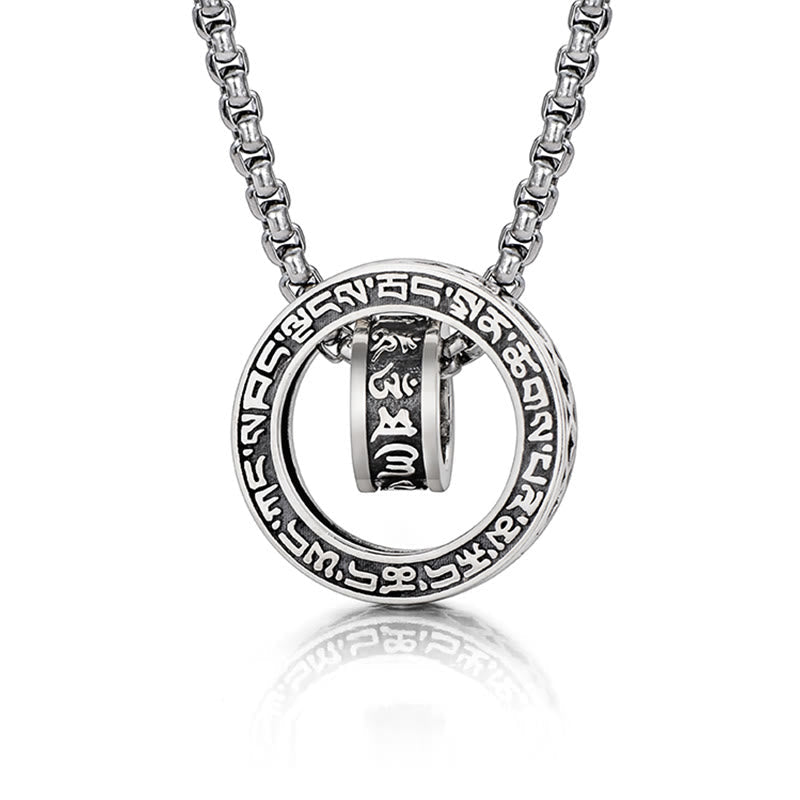 BWOOOH Tibetan Om Mani Padme Hum six-syllable mantra carved pendant necklace for peace, purity and compassion