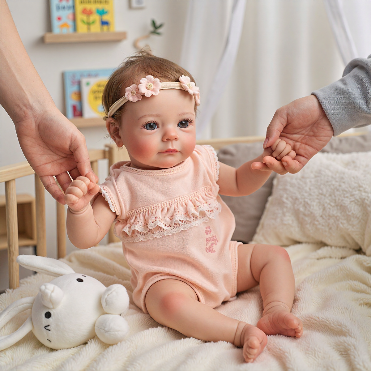 18" Real Lifelike Cute Eyes Opened Reborn Newborn Doll Named Fenka with Brown Hair