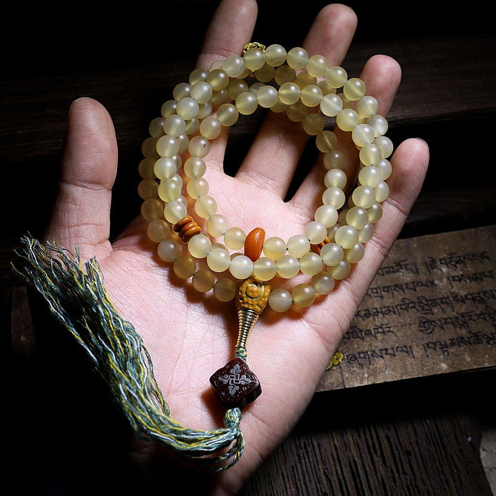 BWOOOH 108 Mala Beads Tibet Sheep Horn Amber Luck Bracelet