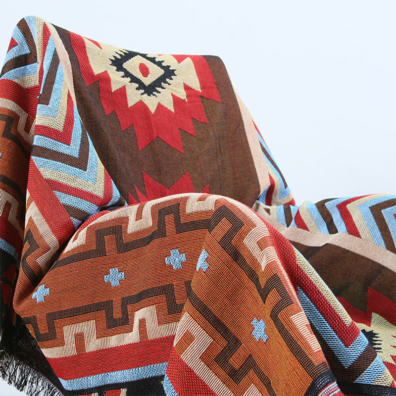 BWOOOH Tibetan Geometric Hand-Dyed Craftsman Blanket