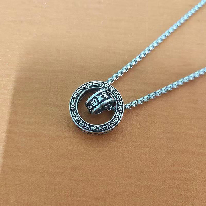 BWOOOH Tibetan Om Mani Padme Hum Carved Peace Purity Chain Necklace Pendant