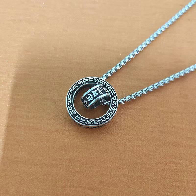 BWOOOH Tibetan Om Mani Padme Hum Carved Peace Purity Chain Necklace Pendant