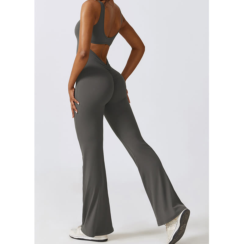 BWOOOH printed yoga pants - Women Workout Sleeveless Jumpsuit Flare 