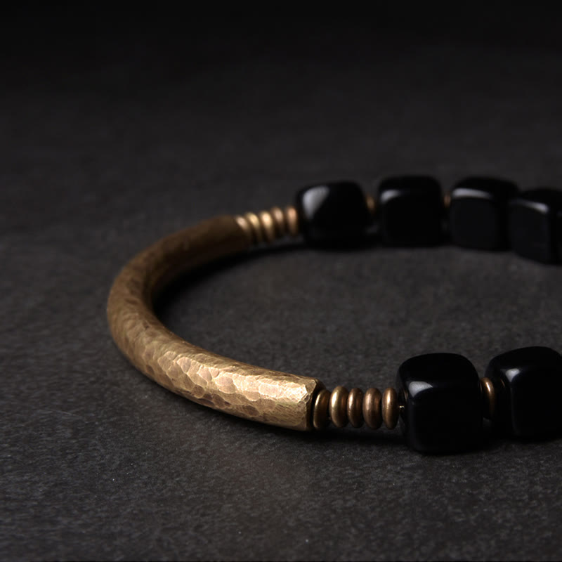 BWOOOH Black Obsidian Crystal Copper Strength Couple Bracelet