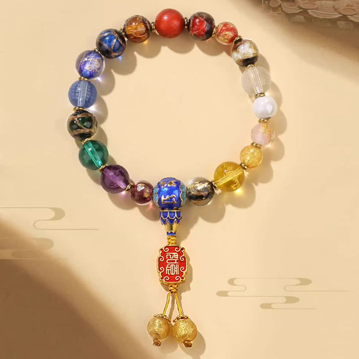 BWOOOH Tibetan Colorful Incense Ash Liuli Glass Bead Om Mani Padme Hum Dorje Vajra 18 Beads Wrist Mala