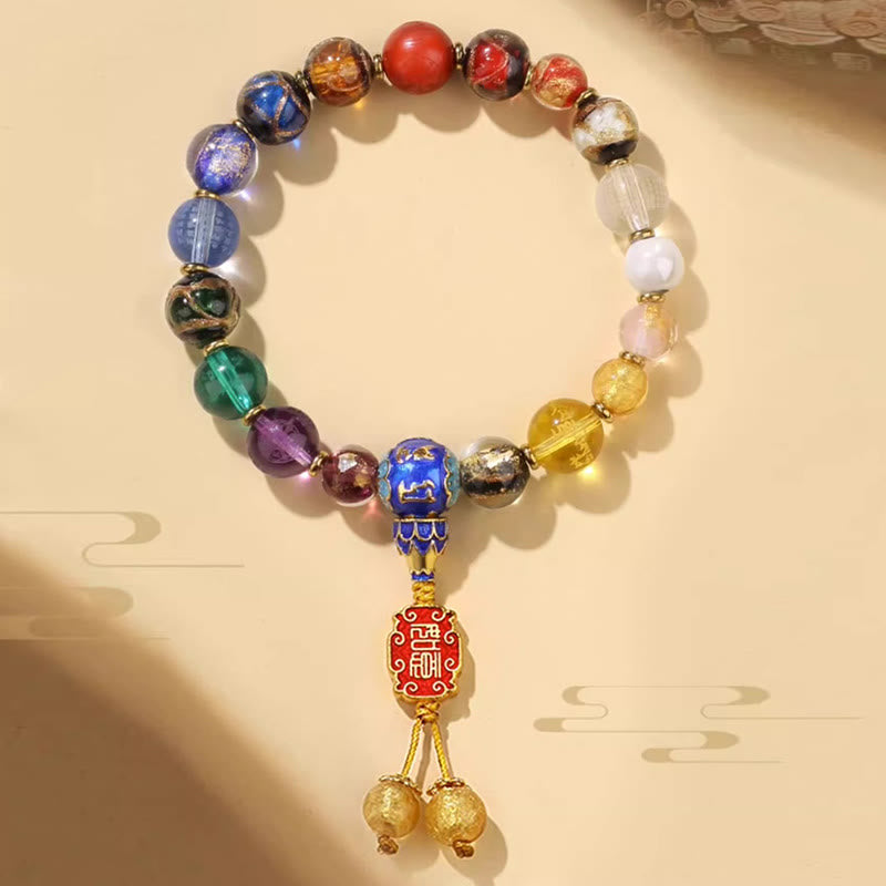 BWOOOH Tibetan Colorful Incense Ash Liuli Glass Bead Om Mani Padme Hum Dorje Vajra 18 Beads Wrist Mala