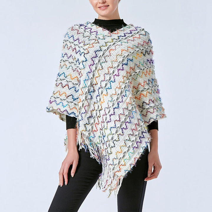 BWOOOH Tibetan Colorful Striped Shawl Tassels Pullover Wi