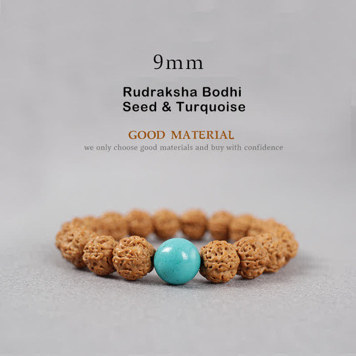 BWOOOH Tibet Rudraksha Bodhi Seed Dzi Bead Amber Turquoise Wealth Bracelet