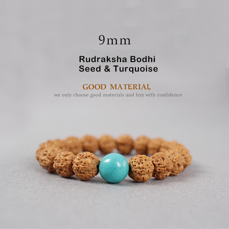 BWOOOH Tibet Rudraksha Bodhi Seed Dzi Bead Amber Turquoise Wealth Bracelet