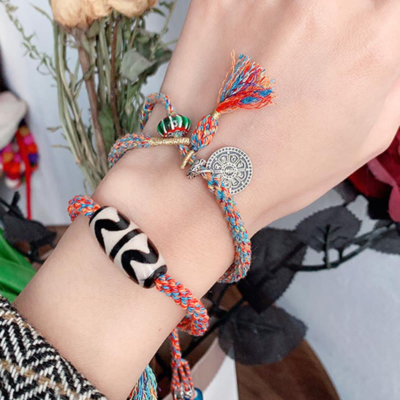 BWOOOH Tibetan 925 Sterling Silver Om Mani Padme Hum Handmade Dzi Bead Protection Braid Bracelet