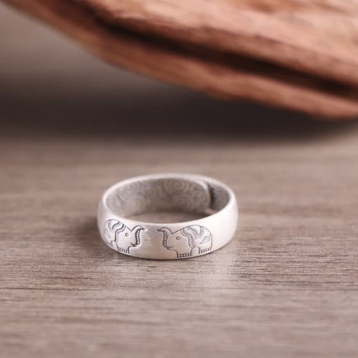 BWOOOH 999 Sterling Silver Lotus Elephant Six True Words Blessing Ring