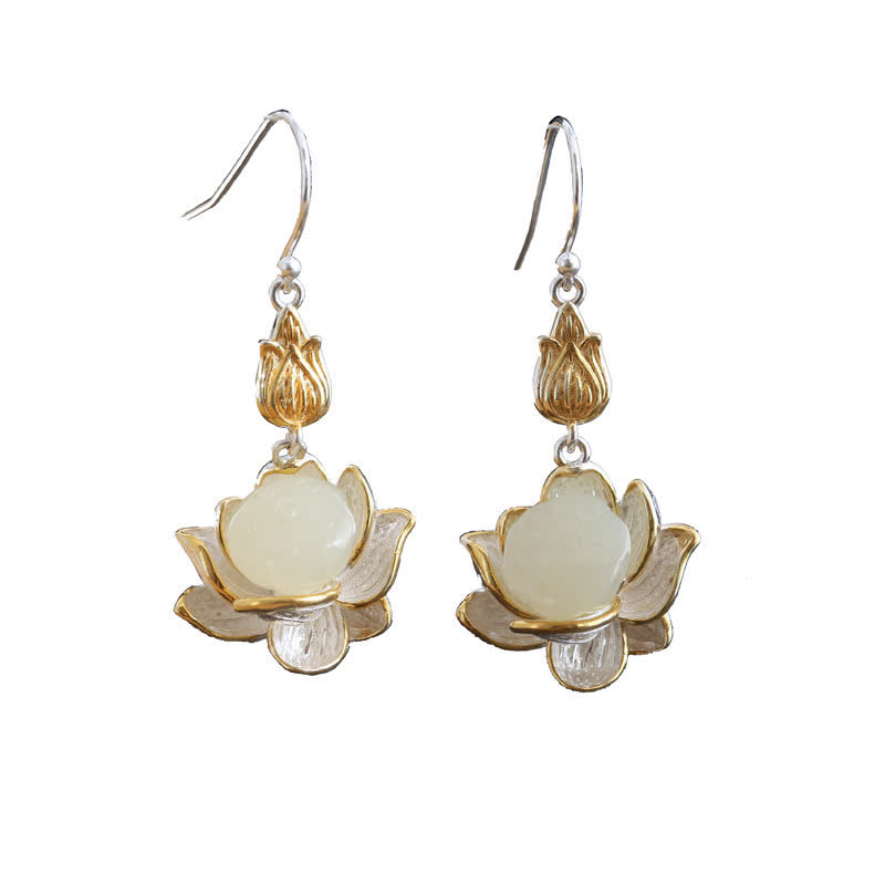 BWOOOH White Jade Protection Harmony Drop Earrings