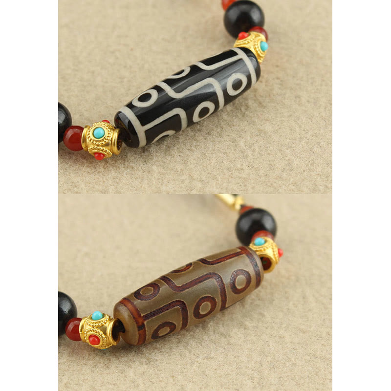 BWOOOH Tibetan Nine-Eye Dzi Bead Protection Blessings String Necklace Pendant