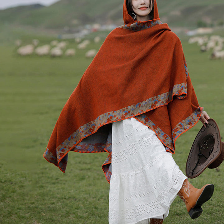 BWOOOH Tibetan Shawl Border Small Floral Flower Hooded Cl