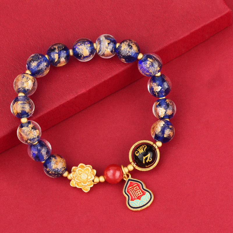 BWOOOH Tibet Om Mani Padme Hum Fu Character Gourd Charm Lotus Liuli Glass Bead Luck Bracelet
