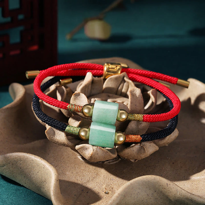 BWOOOH Tibet Handmade Green Aventurine Red Stone Malachite Luck Protection Braided Rope Bracelet  -  Green Aventurine Tibeta...