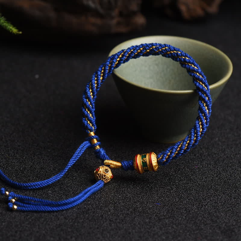BWOOOH Tibetan Handmade Luck Prayer Wheel Bead Charm Weave Colorful String Bracelet